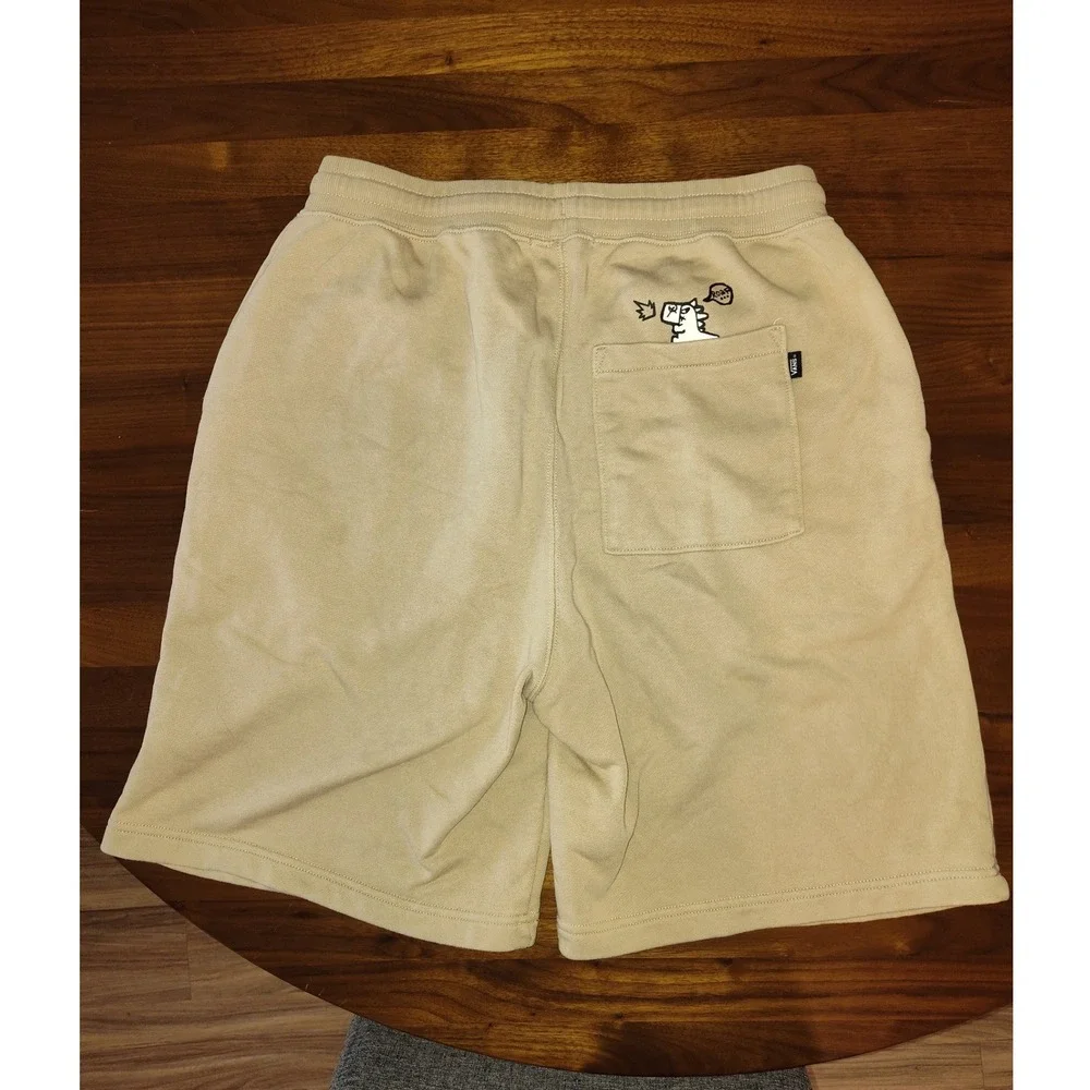 Vans Hirono Pop Mart Tan Khaki Sweat Shorts Mens Medium VN000K9V4MG Dinosaur